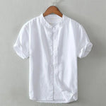 Men's Breathable Linen Sleeveless Shirt | BEGOGI shop | Stand Collar white cotton and linen only 5 pieces left