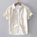 Men's Breathable Linen Sleeveless Shirt | BEGOGI shop | Khaki cotton and linen lapel only 5 pieces left