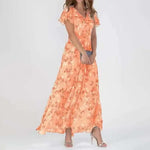 Long swing dress | fashionable waist flowy dress |BEGOGI SHOP | Orange