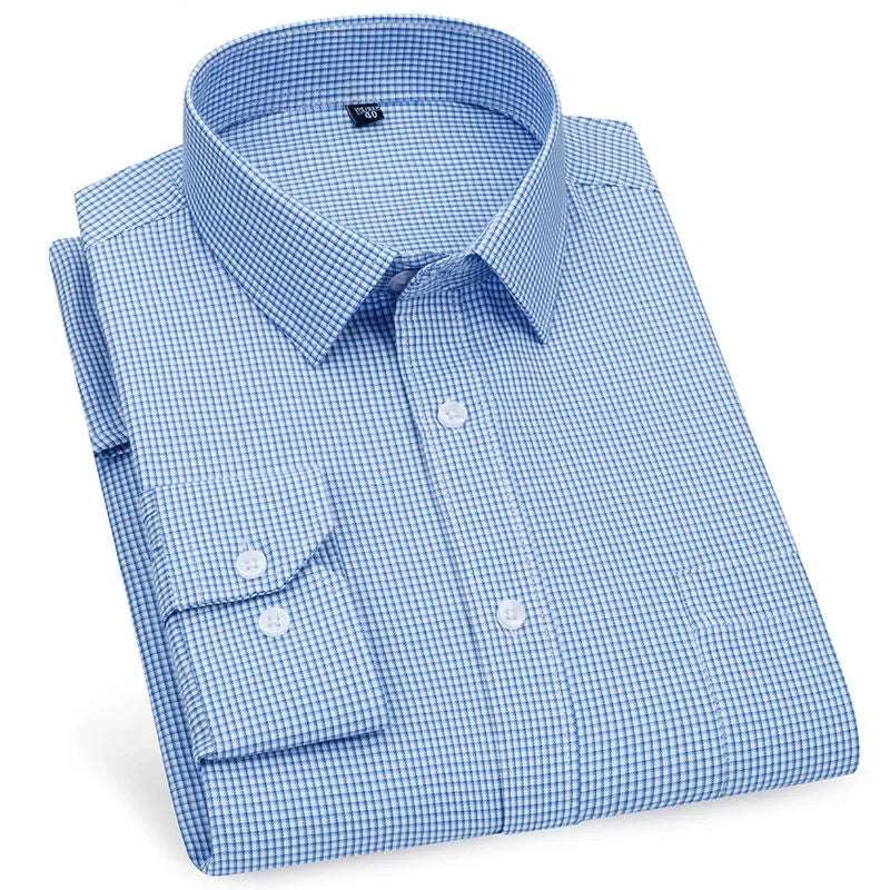 Men's Business Casual Long Sleeve Shirt |BEGOGI SHOP | Light Blue Plaid