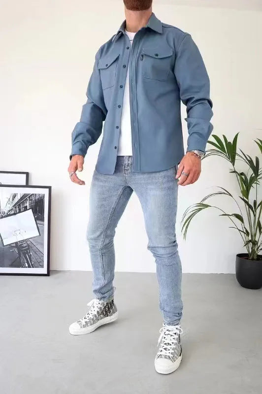 Men's jacket Cardigan with turn-down collar | BEGOGI shop | blue