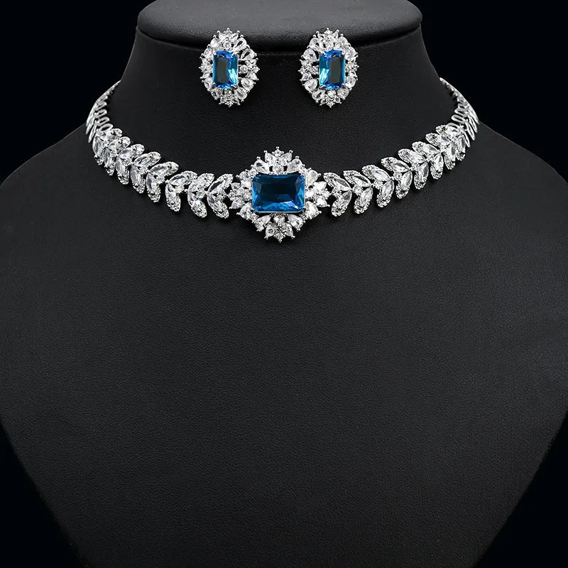 Luxurious Cubic Zirconia Necklace for Women | BEGOGI shop | lake blue