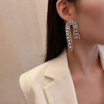 Exaggerated Rhinestone Tassel Earrings for Women | BEGOGI shop | H silver color