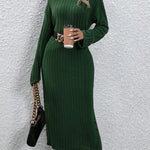 Long sleeve women's dress | Versatile knitted dress turtleneck dress | BEGOGI SHOP | Green