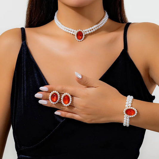 Imitation Pearl Necklace and Bracelet for Women | BEGOGI shop | red 4756