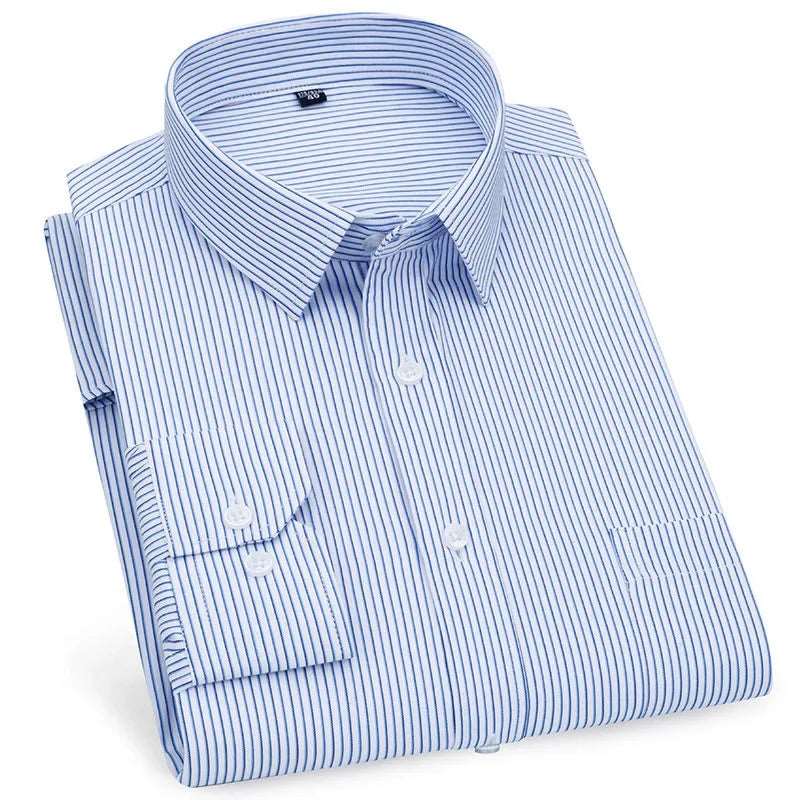 Men's Business Casual Long Sleeve Shirt |BEGOGI SHOP | Dark Blue Stripe