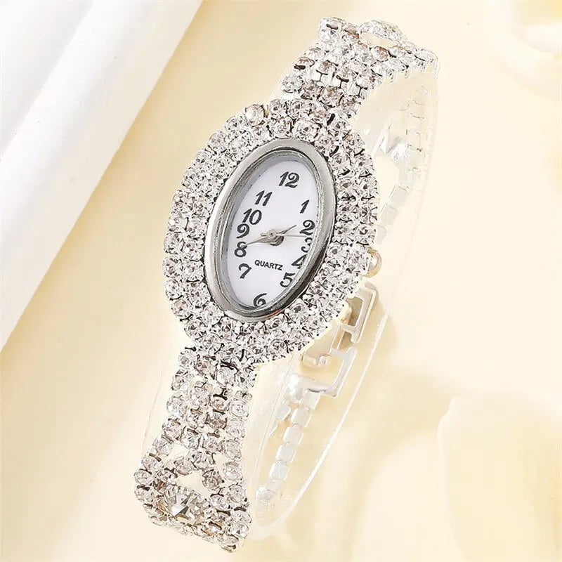 6pcs Luxury Watch Set Women Ring Necklace Earring Rhinestone Fashion Wristwatch | BEGOGI shop |