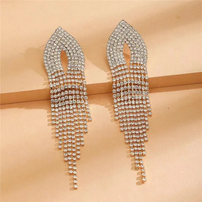 Exaggerated Rhinestone Tassel Earrings for Women | BEGOGI shop | MM gold color