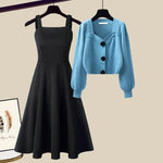 Women's fashion set | knitted sweater | skirt with straps | BEGOGI SHOP | Blue Set