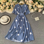 Elegant women's dress | Elegant Vintage Bandage Slim Waist | big swing long party dress | BEGOGI SHOP | Blue One Size
