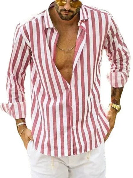 Men Striped Blouse | BEGOGI shop| Rose Red