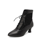 Women Victorian Leather Ankle Boots | Women's fashion lace-up shoes|BEGOGI SHOP | black