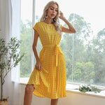 Women Dot Print| Round Sleeve Bandage Chic Dress |BEGOGI SHOP |