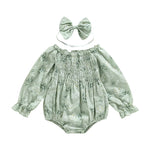 Girl's summer clothing set | cotton romper with ruffles | shorts |BEGOGI SHOP | Floral Green