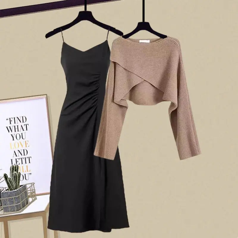 Women's fashion set | Knitted sweater | Skirt with straps |BEGOGI SHOP | 2pcs set 04