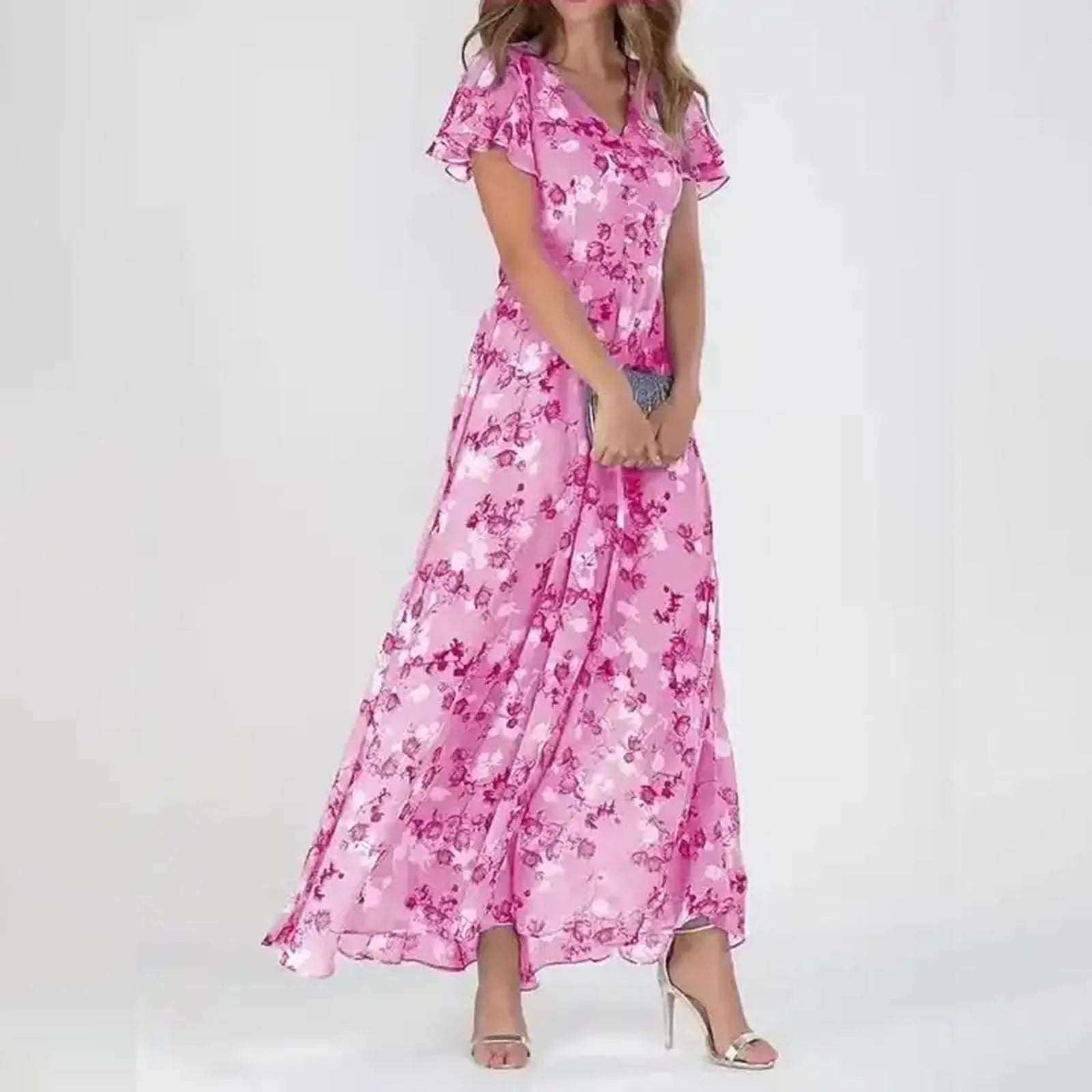 Long swing dress | fashionable waist flowy dress |BEGOGI SHOP | Hot Pink