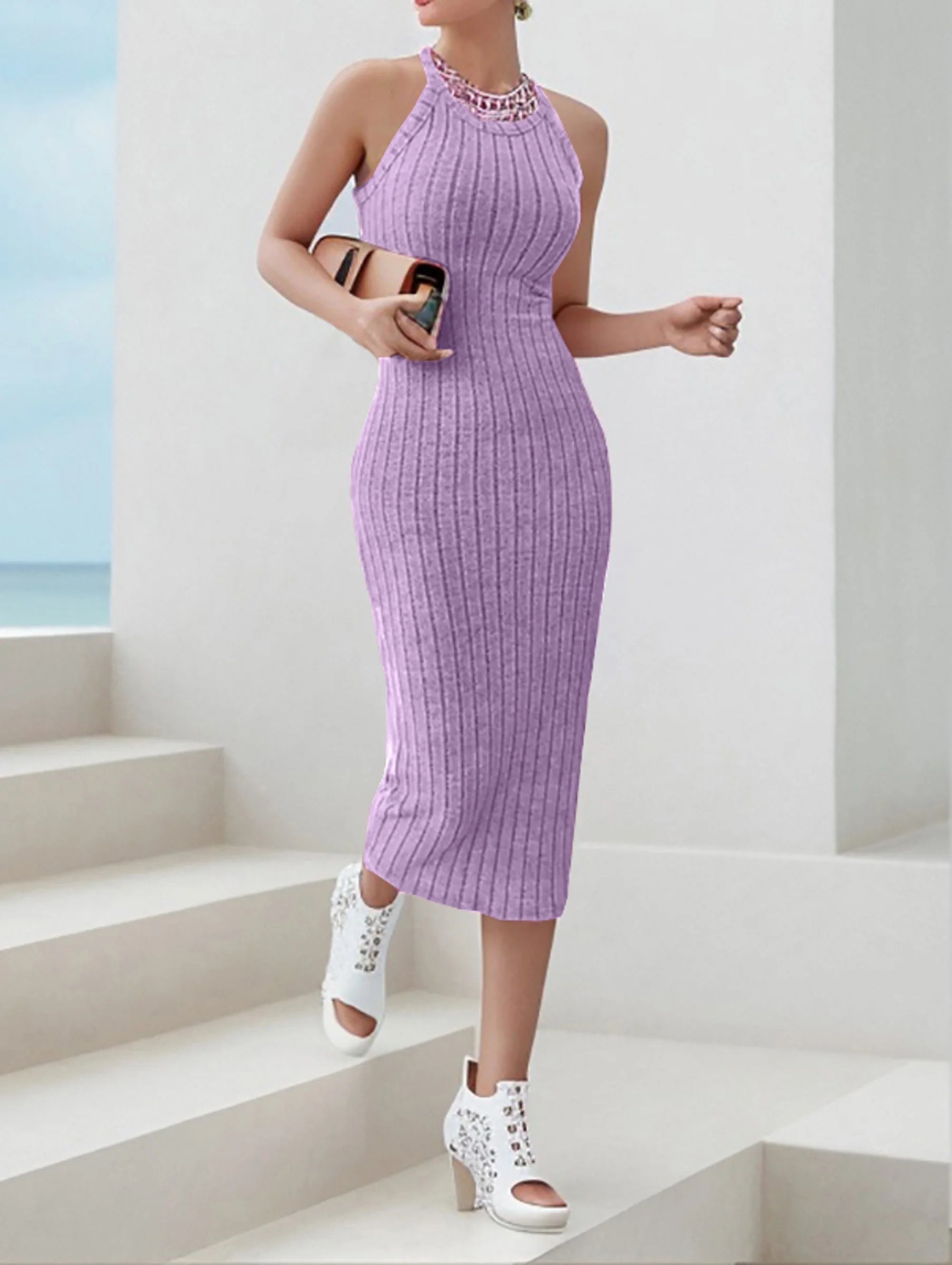 Dresses for women | Sleeveless knit dress with collar | Begogi Shop |