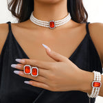 Imitation Pearl Necklace and Bracelet for Women | BEGOGI shop | red 4465