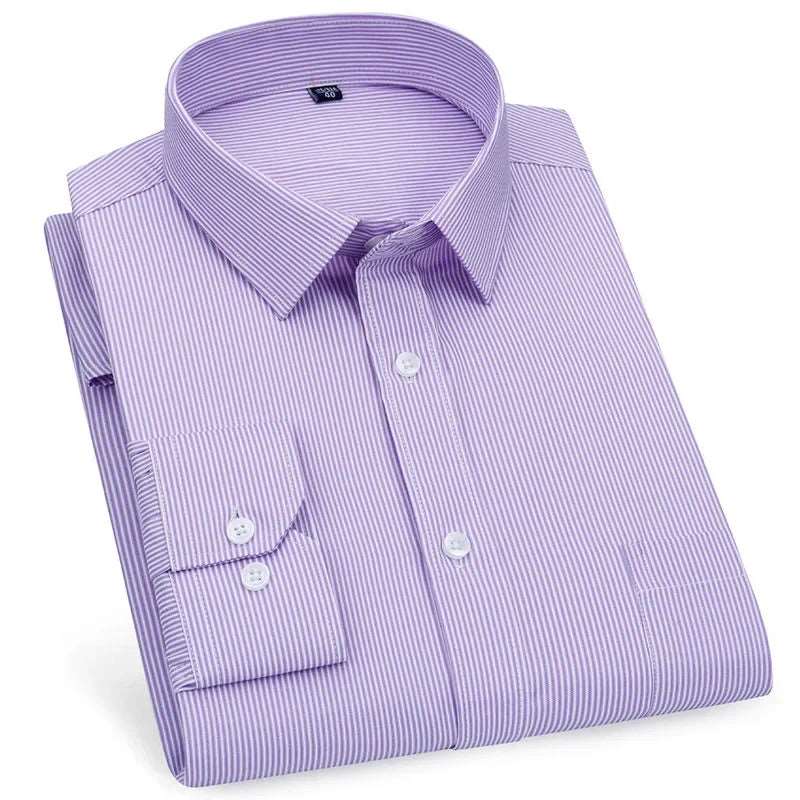 Men's Business Casual Long Sleeve Shirt |BEGOGI SHOP | Purple Stripe