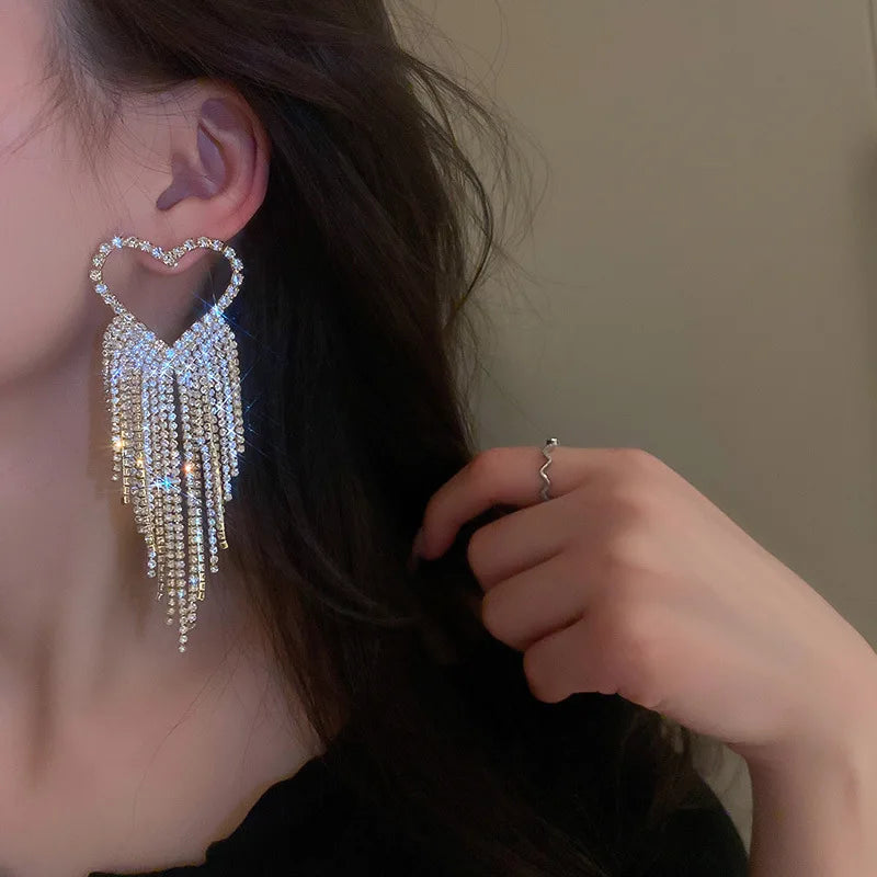 Exaggerated Rhinestone Tassel Earrings for Women | BEGOGI shop | CC gold color