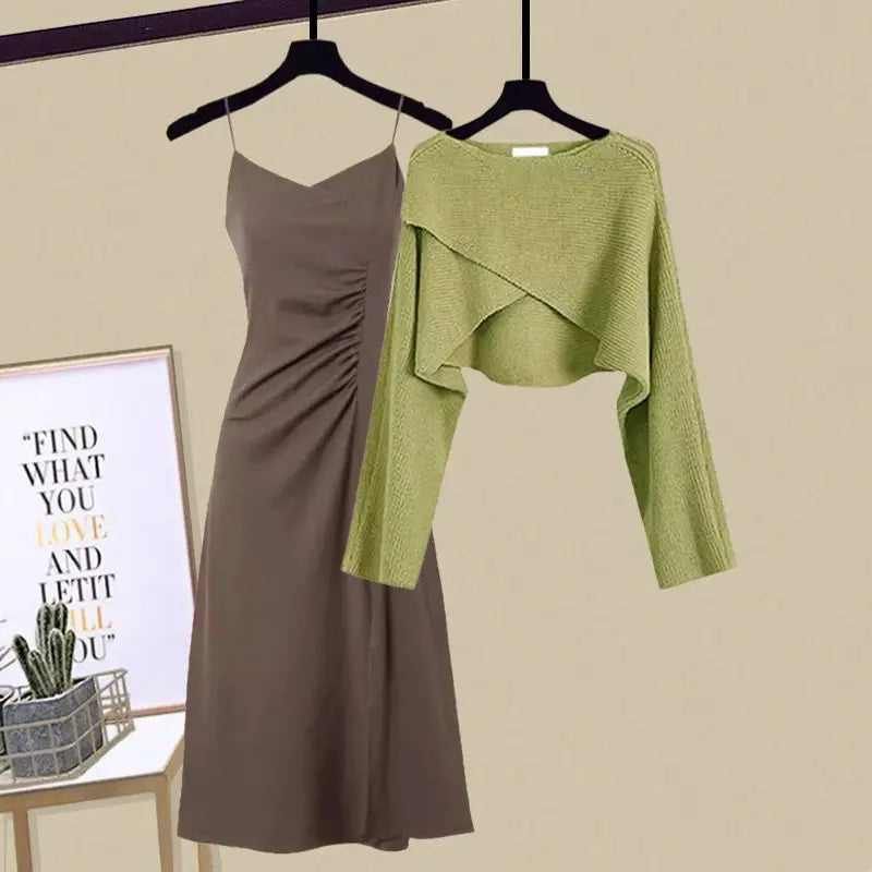 Women's fashion set | Knitted sweater | Skirt with straps |BEGOGI SHOP | 2pcs set 03