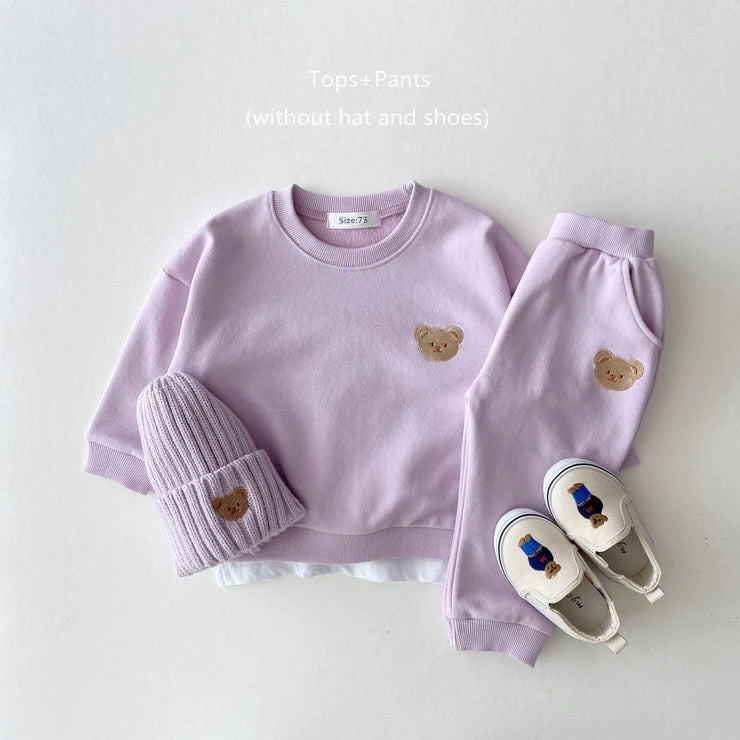 Baby Boys Set | Little Bear Embroidered Tops | coat, pants | BEGOGI Shop | purple