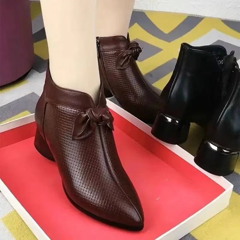 Pointed heel | Thick ankle boots casual comfortable warm plush |BEGOGI SHOP |