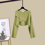 Women's fashion set | Knitted sweater | Skirt with straps |BEGOGI SHOP | only green sweater