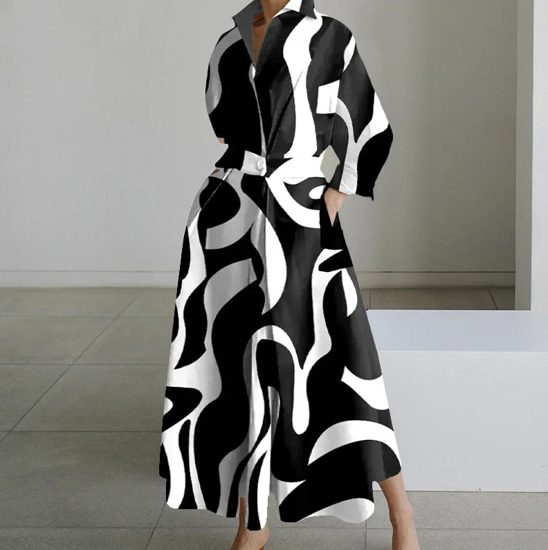 V-neck women's dress | Elegant Maxi outfit |BEGOGISHOP| print-black