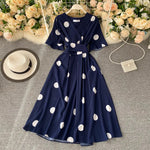 Elegant women's dress | Elegant Vintage Bandage Slim Waist | big swing long party dress | BEGOGI SHOP | Navy Blue One Size