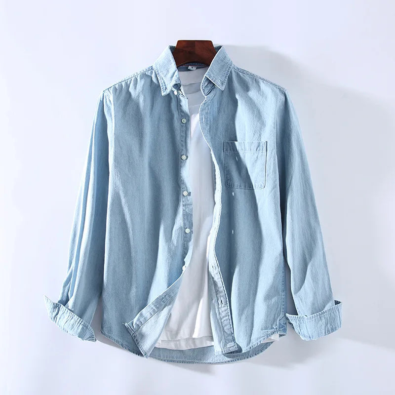 Men's Blue Cotton Denim Shirts | Long sleeve denim shirts |BEGOGI SHOP | Light blue