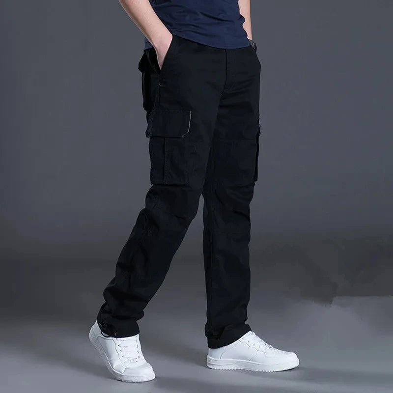 Men's Plain Cotton Cargo Pants | Multiple flap pockets| BEGOGI SHOP | E02-Black
