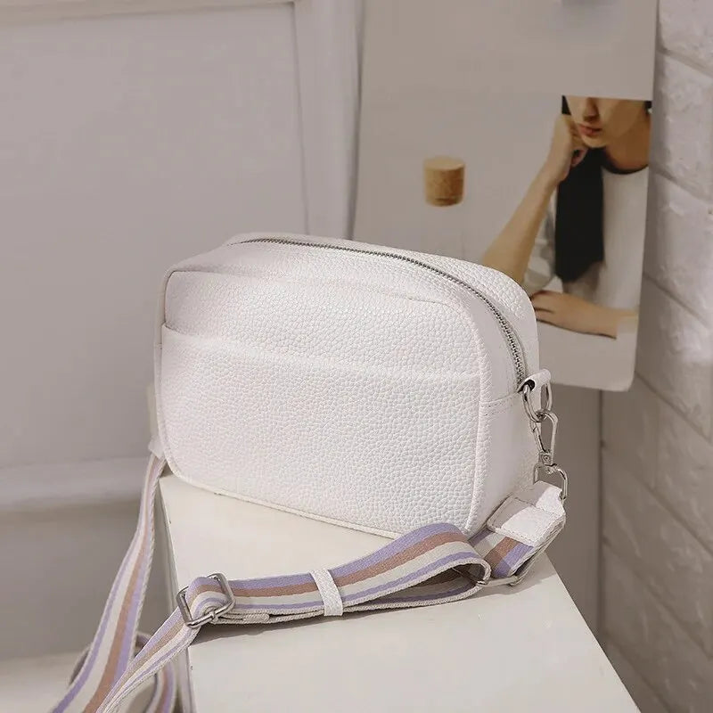 Multilayer crossbody bag | Wide strap shoulder bag | Vinatge PU Leather |BEGOGI SHOP | white