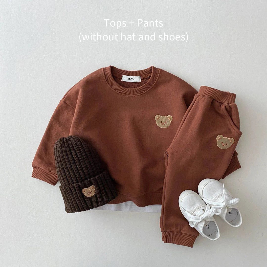Baby Boys Set | Little Bear Embroidered Tops | coat, pants | BEGOGI Shop | brown