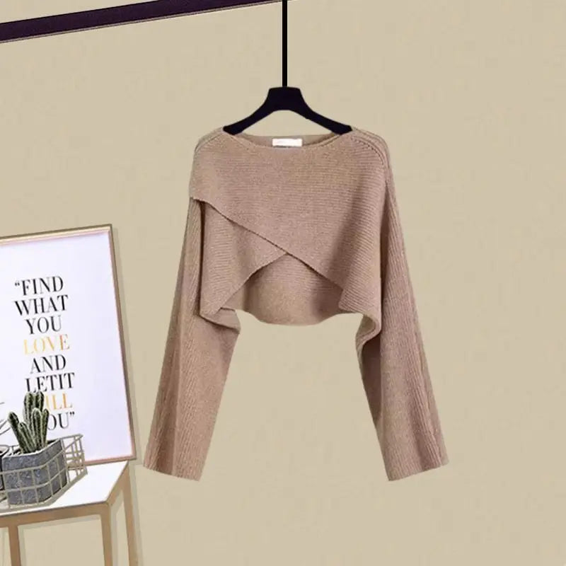 Women's fashion set | Knitted sweater | Skirt with straps |BEGOGI SHOP | only khaki sweater 1