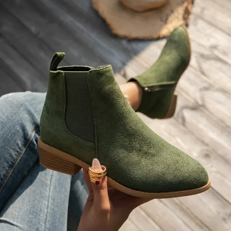 side zipper boots for women | pointed toe solid short barrel heel |BEGOGI SHOP |