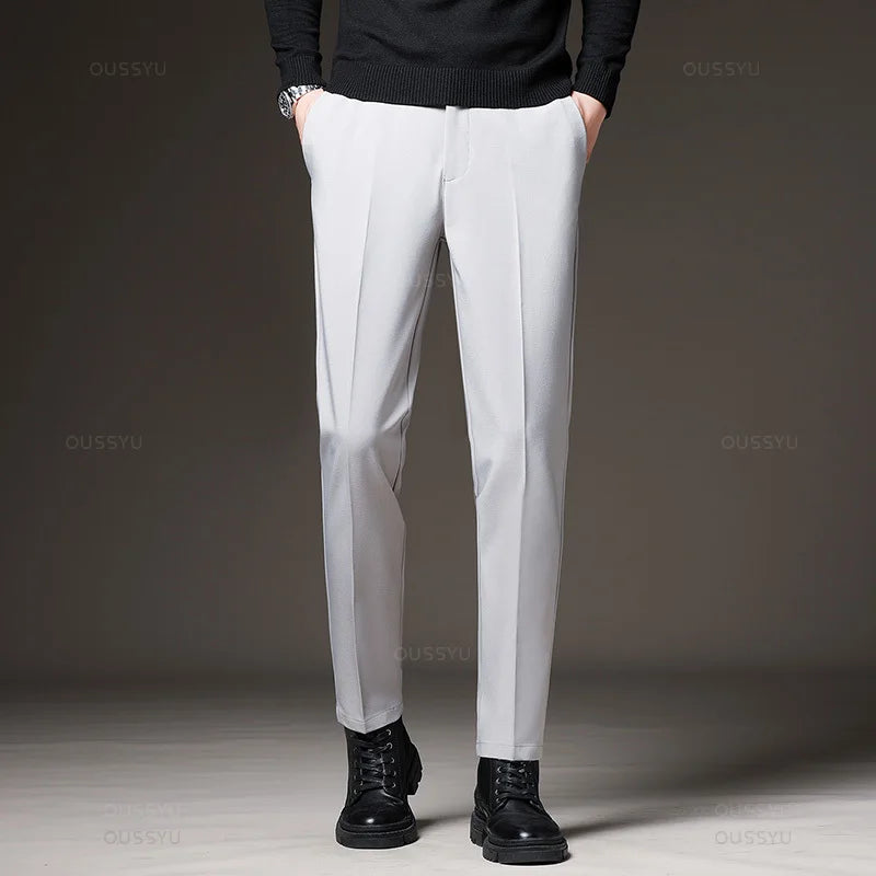 Men's suit pants | Slim Fit Business Office Pants with Elastic Waist |BEGOGI SHOP | Light grey