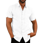 Men's Cotton Linen Short Sleeve Shirts | Casual plus size beach style |BEGOGI SHOP | WHITE