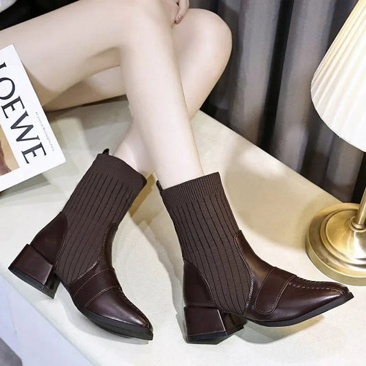 Women's boots | short square toe boots for women|BEGOGI SHOP | Brown