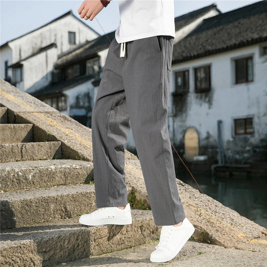 Men's Cotton Linen Wide Leg Pants | BEGOGI SHOP | dark grey
