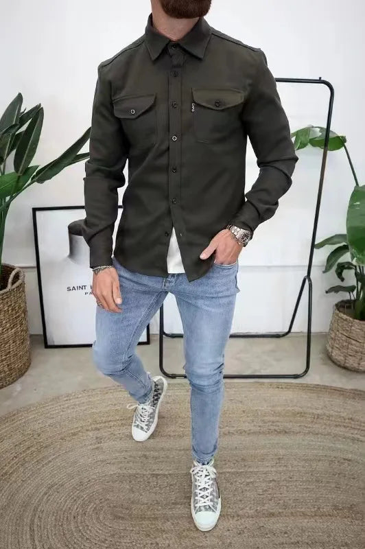 Men's jacket Cardigan with turn-down collar | BEGOGI shop | army green