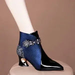 Shaped Heels | Retro British Style Sandals | Women's Leather Boots|BEGOGI SHOP | 1198-blue-Velvet