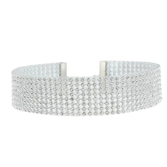 Choker Necklace with Shiny Rhinestones | BEGOGI shop | Silver 2.5cm