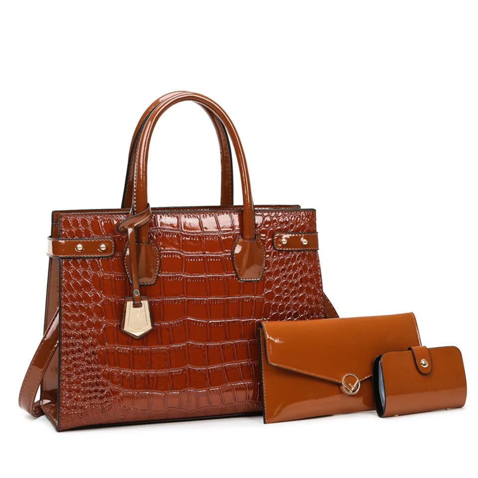 Women's bags | Crocodile Crossbody Shoulder Bags Set for Women | BEGOGI SHOP | Brown-3
