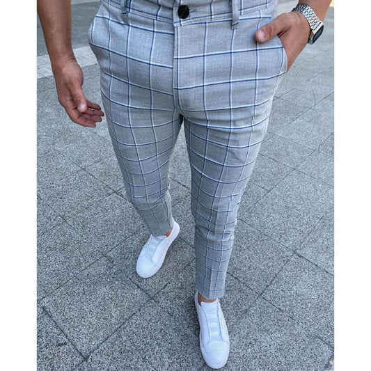 Men's Casual Plaid Pants | classic fashion |BEGOGI SHOP | Light grey