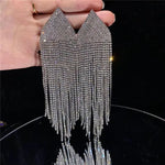 Exaggerated Rhinestone Tassel Earrings for Women | BEGOGI shop | silver color 1