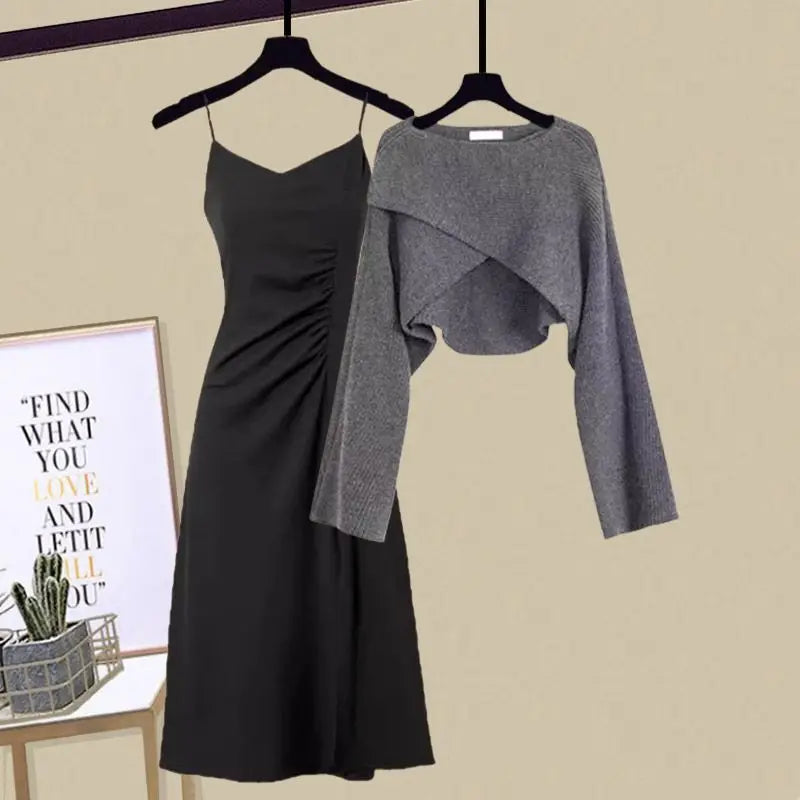 Women's fashion set | Knitted sweater | Skirt with straps |BEGOGI SHOP | 2pcs set 06