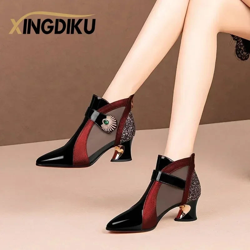 Shaped Heels | Retro British Style Sandals | Women's Leather Boots|BEGOGI SHOP |
