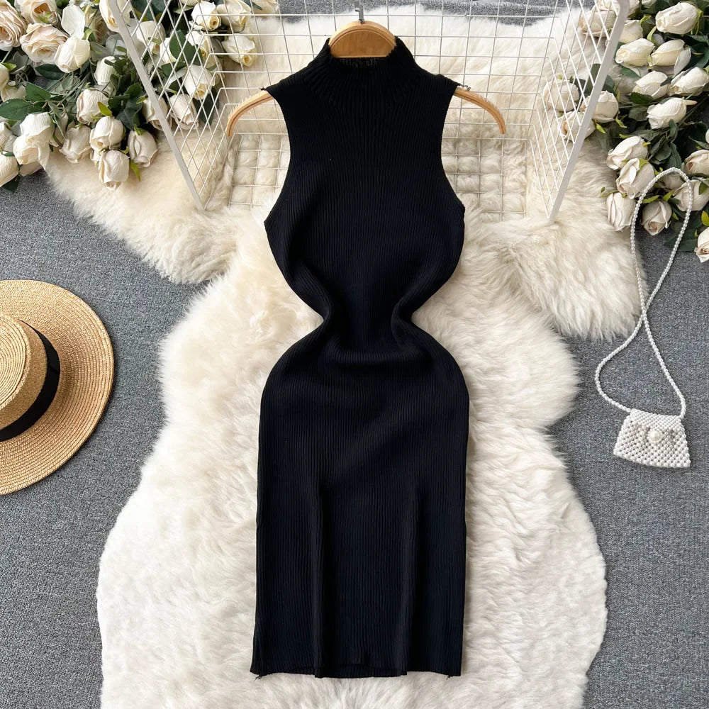 Knitted dress for women | high waist tight casual dress | BEGOGI SHOP | Black One Size
