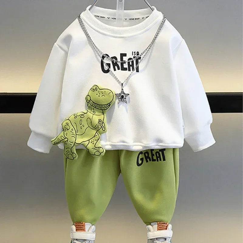 Cartoon dinosaur sweater | Pullover Top and Pants | BEGOGI SHOP| Yellow CHINA